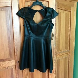 Black faux leather skater dress